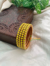 Yellow Matt Thin Silk Thread Kundan Bangle -Tilak -G8571
